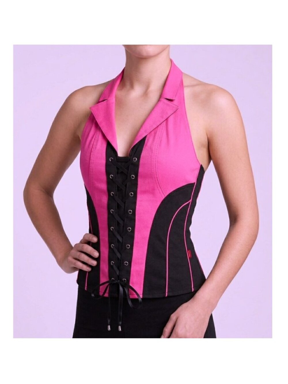 TRIPP NYC Daang Goodman Vintage Hot Pink/Black Lace Up Corset sz M